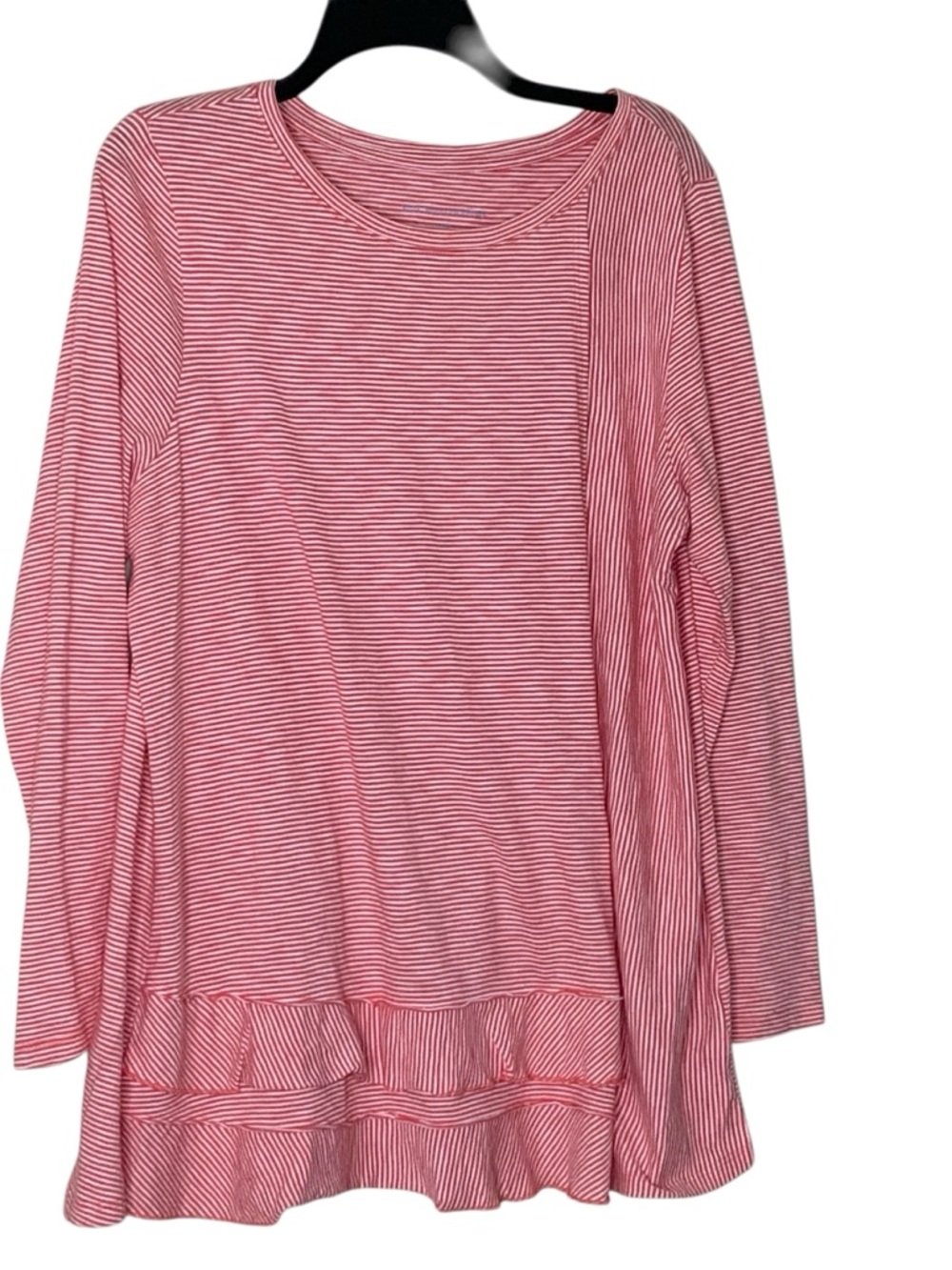Soft Surroundings Pink Striped Long Sleeve Ruffle Hem Top - Picture 1 of 4